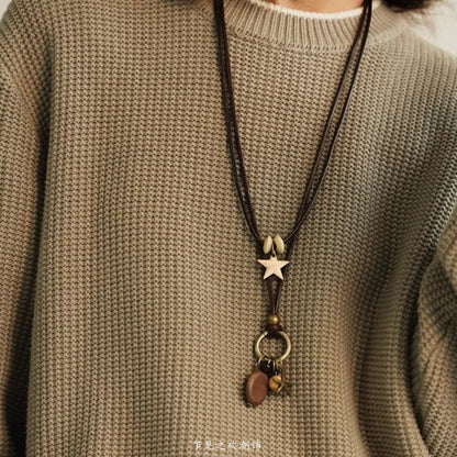 Layered Necklace Star Cord Bead Pendant