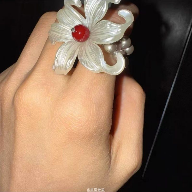Floral Faux Alloy Pearl Ring Elastic
