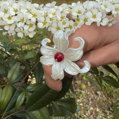Floral Faux Alloy Pearl Ring Elastic