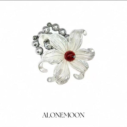 Floral Faux Alloy Pearl Ring Elastic