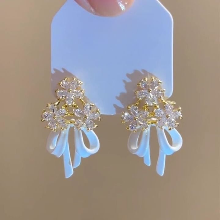 Chandelier Alloy Earring Rhinestone Floral Bow