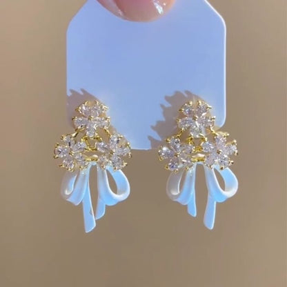 Chandelier Alloy Earring Rhinestone Floral Bow