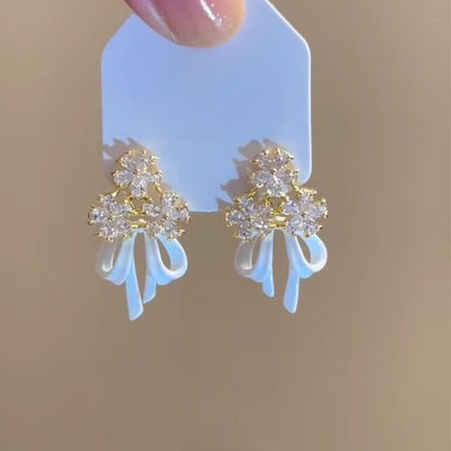 Chandelier Alloy Earring Rhinestone Floral Bow