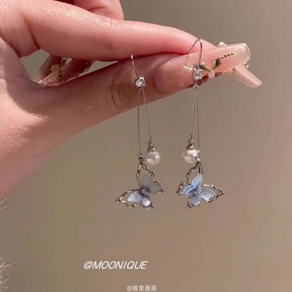 Dangle Resin Alloy Faux Pearl Butterfly Earring
