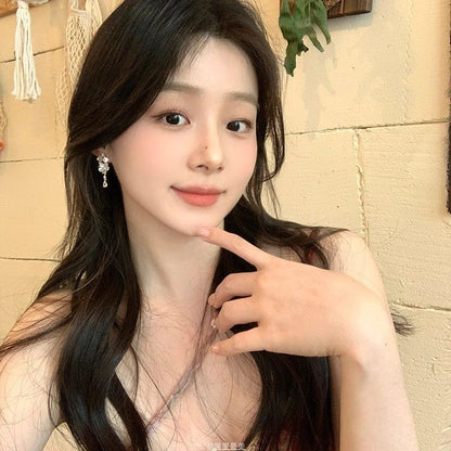 Rhinestone Drop Alloy Earring Floral