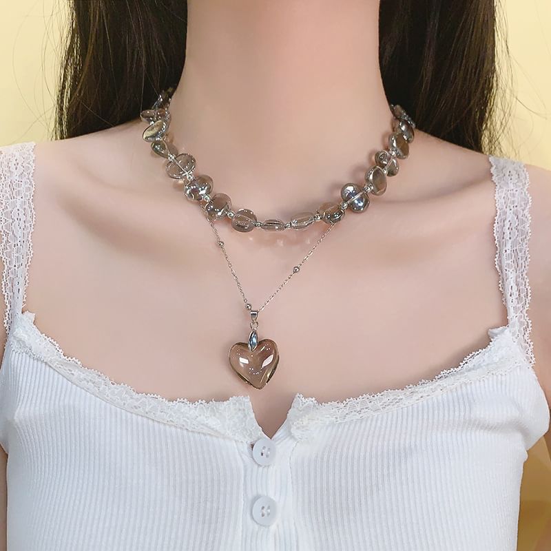Heart Choker Faux Crystal Station Pendant