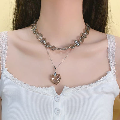 Heart Choker Faux Crystal Station Pendant