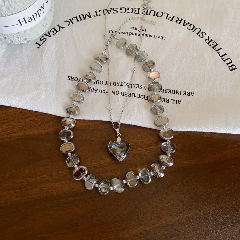 Heart Choker Faux Crystal Station Pendant