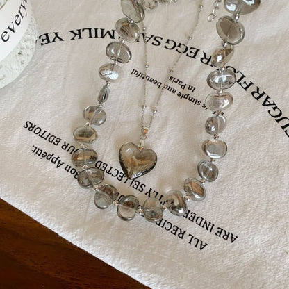 Heart Choker Faux Crystal Station Pendant