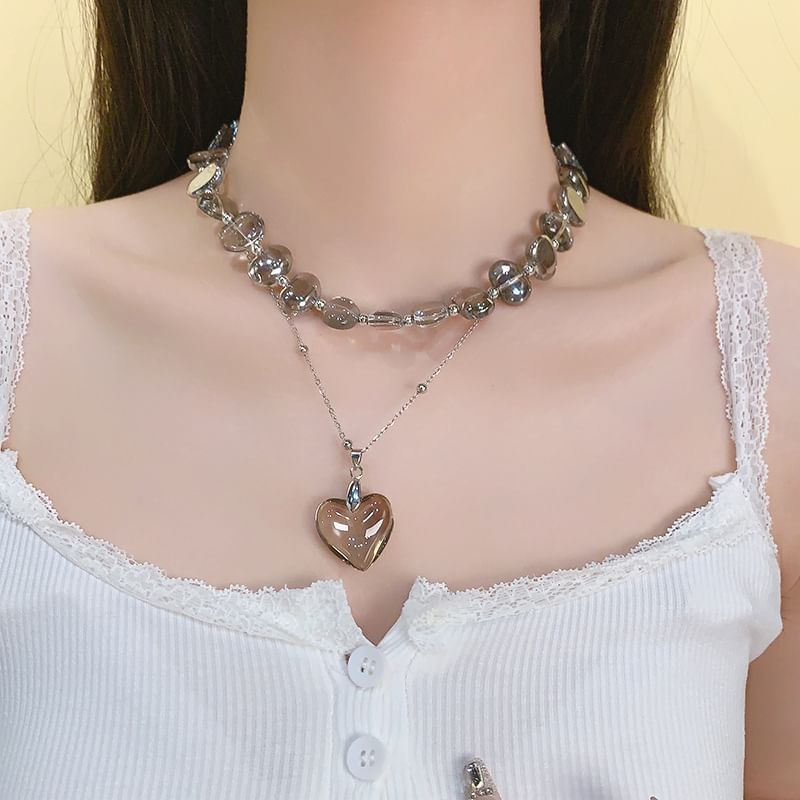 Heart Choker Faux Crystal Station Pendant