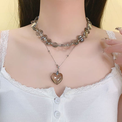 Heart Choker Faux Crystal Station Pendant
