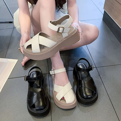 Faux Platform Sandals Leather