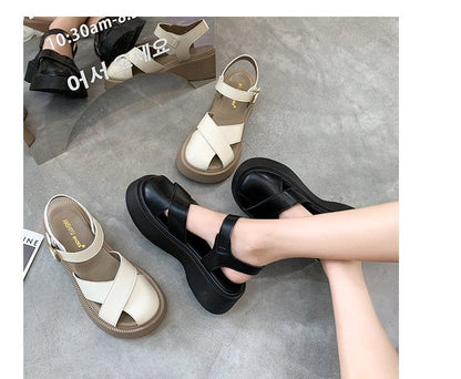 Faux Platform Sandals Leather