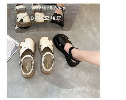 Faux Platform Sandals Leather