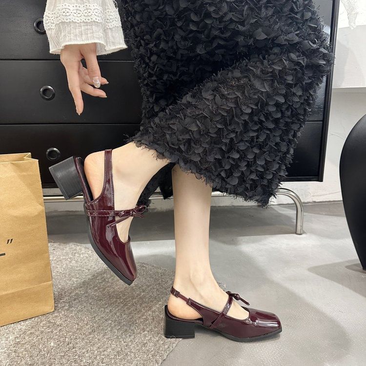 Mary Bow Slingback Pumps Jane Square Toe