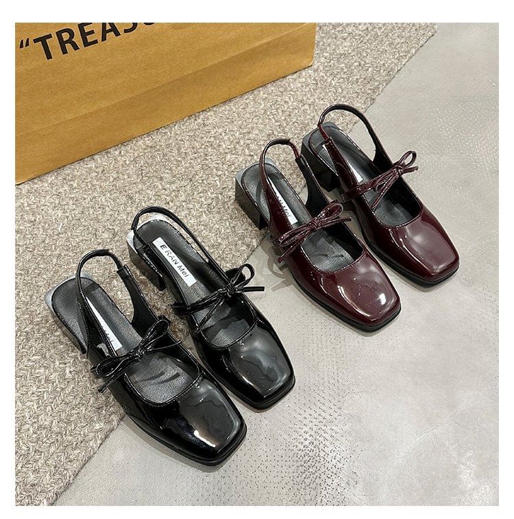 Mary Bow Slingback Pumps Jane Square Toe