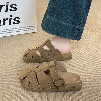 Faux Platform Woven Suede Mules