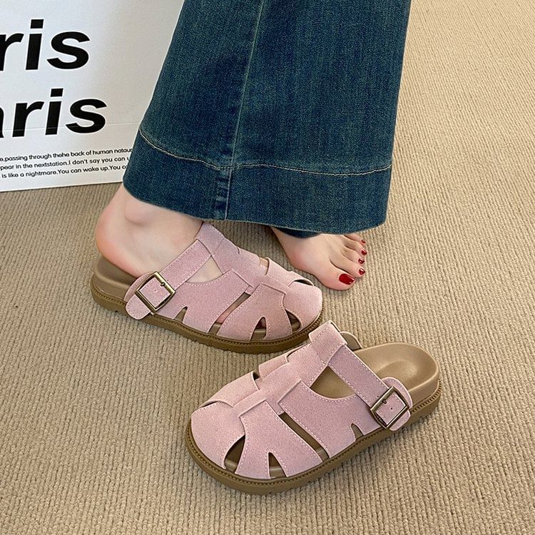 Faux Platform Woven Suede Mules