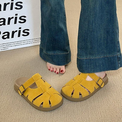 Faux Platform Woven Suede Mules