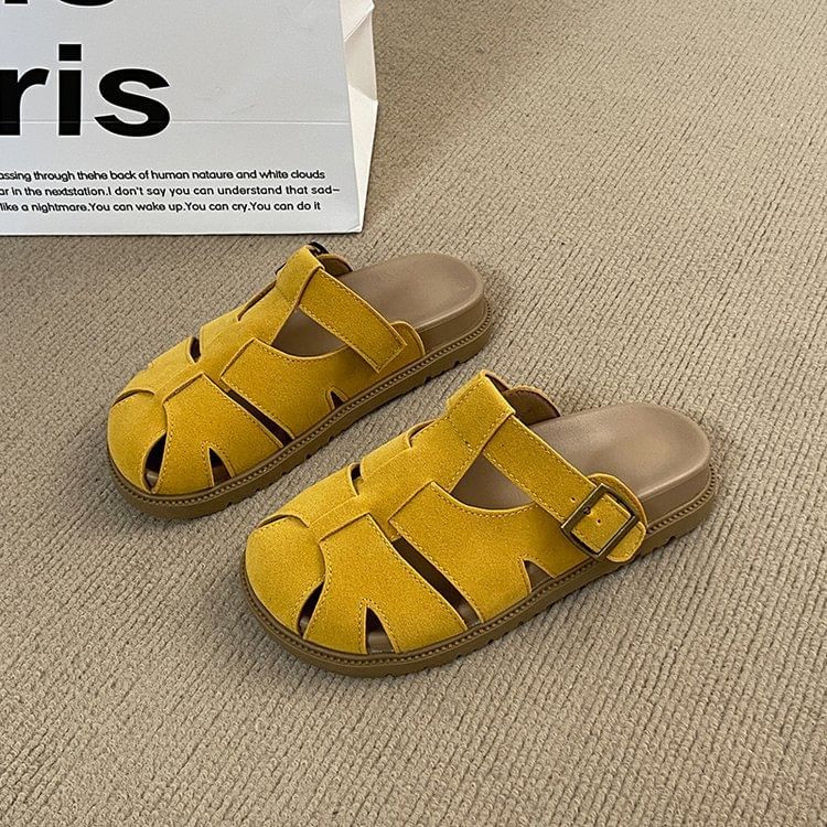 Faux Platform Woven Suede Mules