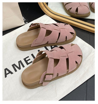 Faux Platform Woven Suede Mules