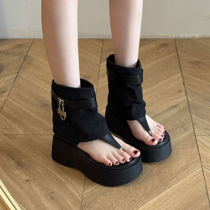 Platform Thong Padlock Panel Boots