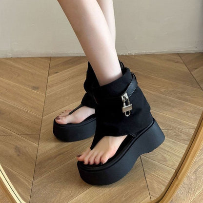 Platform Thong Padlock Panel Boots