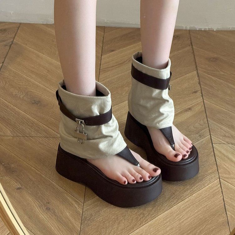 Platform Thong Padlock Panel Boots