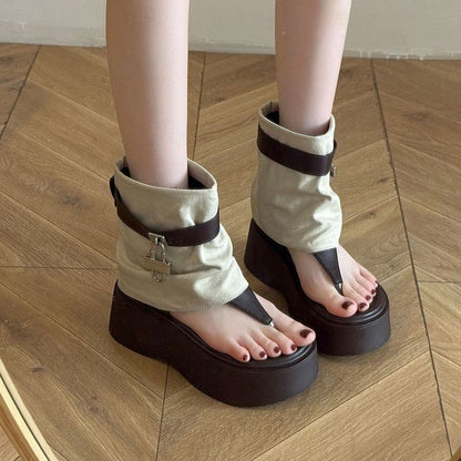 Platform Thong Padlock Panel Boots