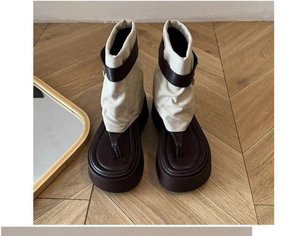 Platform Thong Padlock Panel Boots