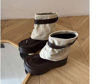 Platform Thong Padlock Panel Boots