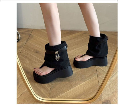 Platform Thong Padlock Panel Boots