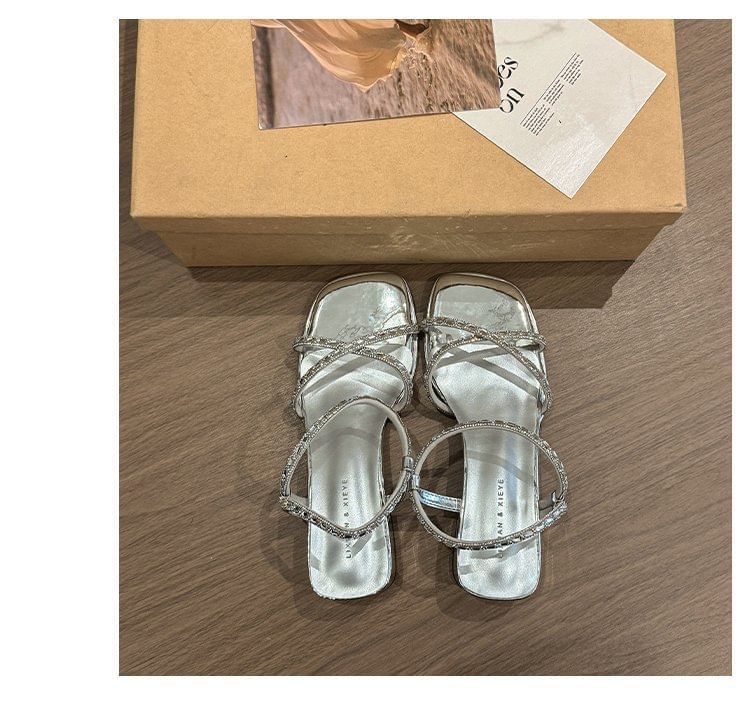 Block Rhinestone Heel Sandals