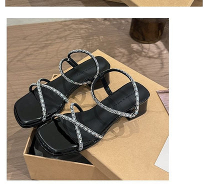 Block Rhinestone Heel Sandals