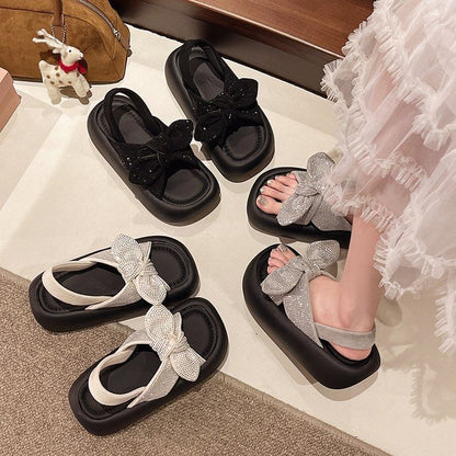 Slingback Bow Platform Sandals Rhinestone