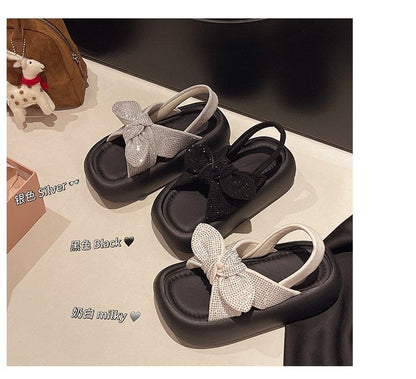 Slingback Bow Platform Sandals Rhinestone