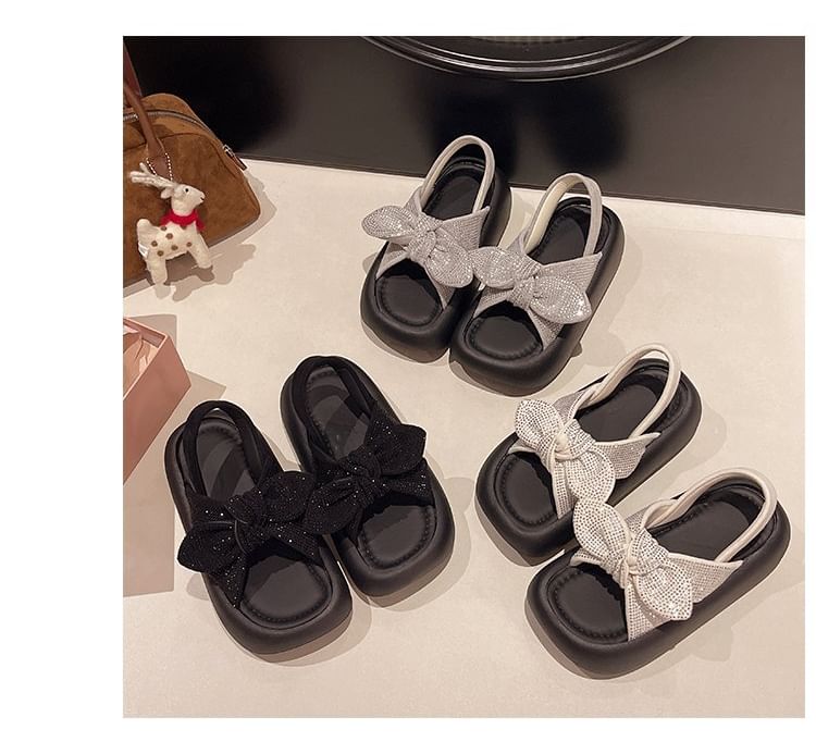 Slingback Bow Platform Sandals Rhinestone