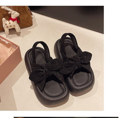 Slingback Bow Platform Sandals Rhinestone