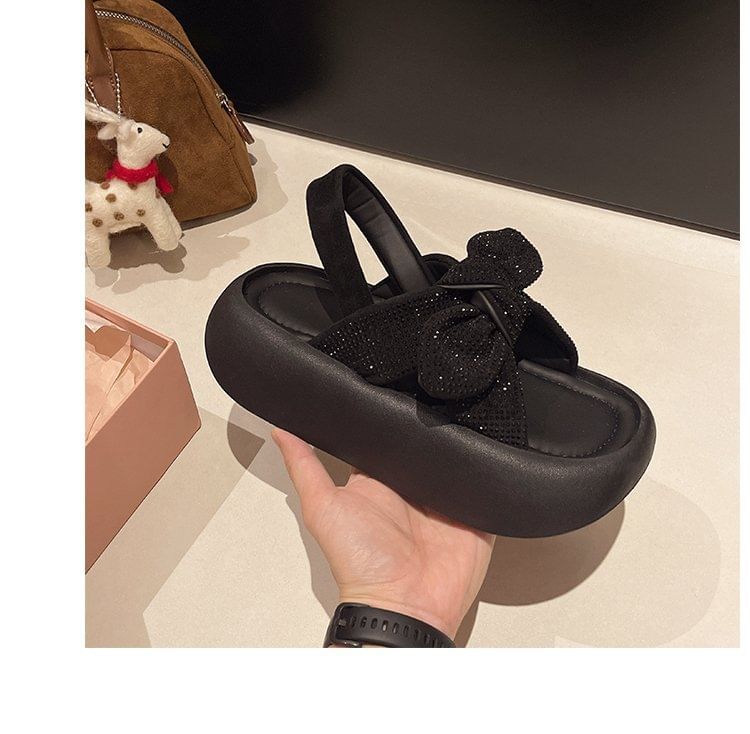 Slingback Bow Platform Sandals Rhinestone