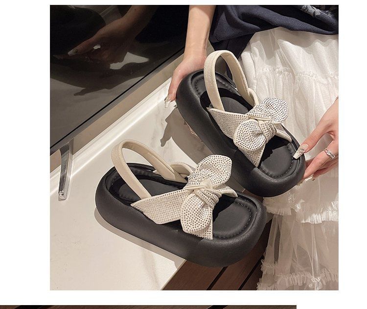 Slingback Bow Platform Sandals Rhinestone