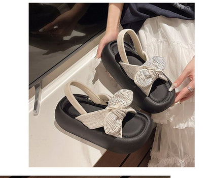 Slingback Bow Platform Sandals Rhinestone