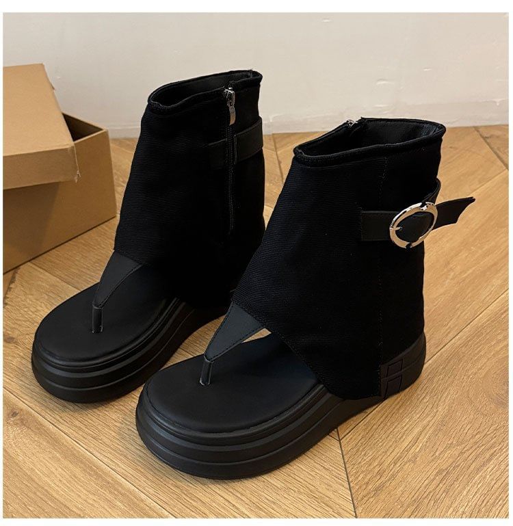 Platform Boots Buckled Thong