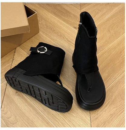Platform Boots Buckled Thong