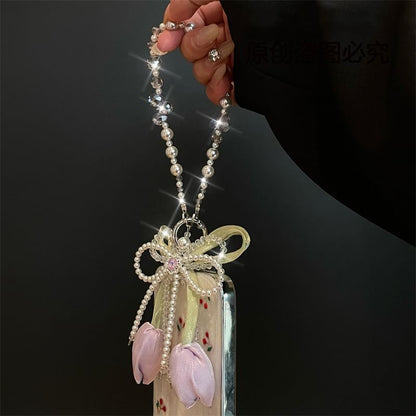 with Pad Faux Pearl Phone Lanyard