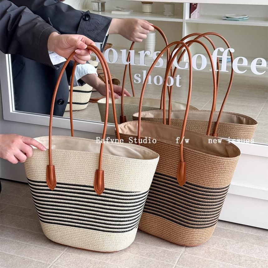 Bag Straw Striped Tote