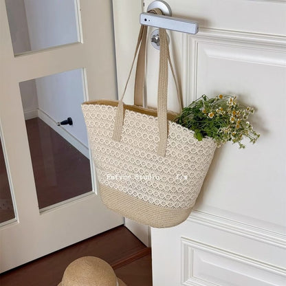Panel Bag Tote Lace Straw