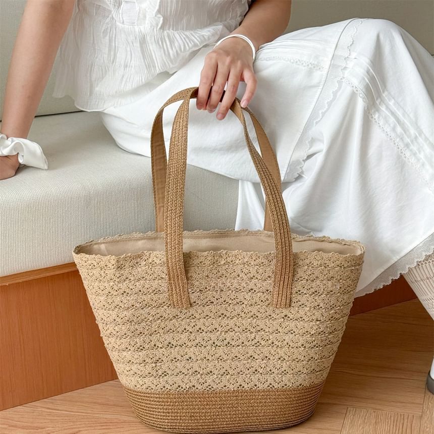 Panel Bag Tote Lace Straw