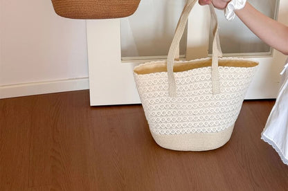 Panel Bag Tote Lace Straw