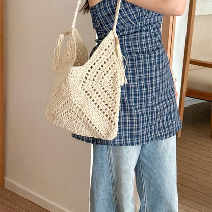Knit Bag Crochet Tassel Tote