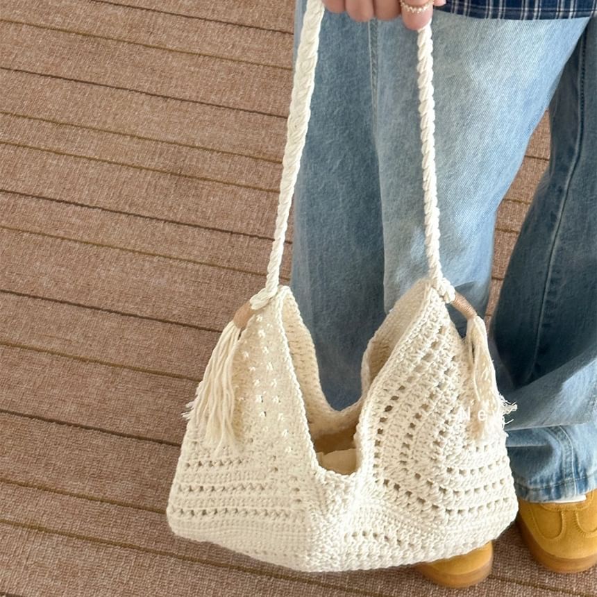 Knit Bag Crochet Tassel Tote